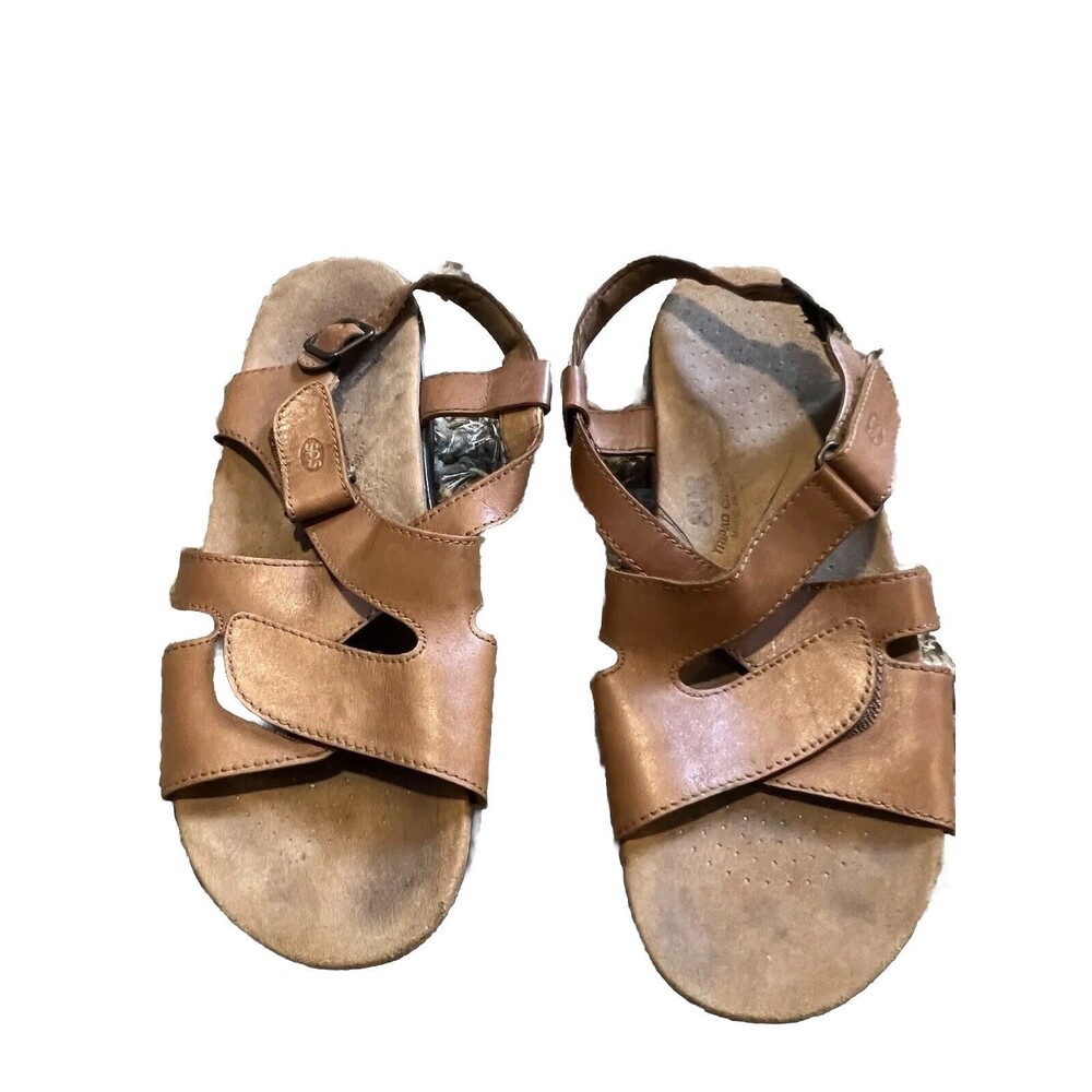 SAS Huggy Cross Strap Teddy Brown Leather Upper Sandal Tri-Pad Support 11M